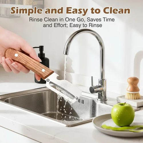 Wooden-Handled Stainless Steel Sharp Peeler with Built-In Bottle Opener for Fruits & Vegetables Ergonomic Non-Slip Handle Long-Lasting Construction Essential Kitchen Tool