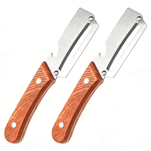 Wooden-Handled Stainless Steel Sharp Peeler with Built-In Bottle Opener for Fruits & Vegetables Ergonomic Non-Slip Handle Long-Lasting Construction Essential Kitchen Tool