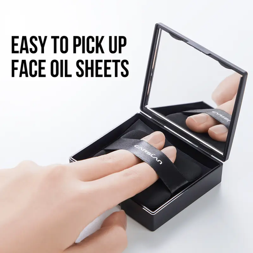 Black Magnet Oil Blotting Setting Sheet With Powder More Control Oil Keep Fresh 2 IN 1 Blotting Sheet with Mirror Puff & Recyclable Case