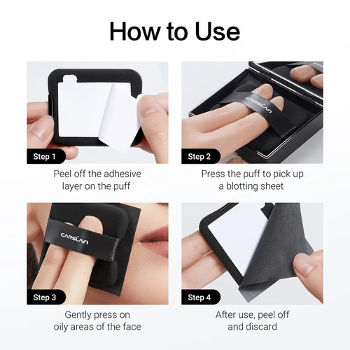 Black Magnet Oil Blotting Setting Sheet With Powder More Control Oil Keep Fresh 2 IN 1 Blotting Sheet with Mirror Puff & Recyclable Case