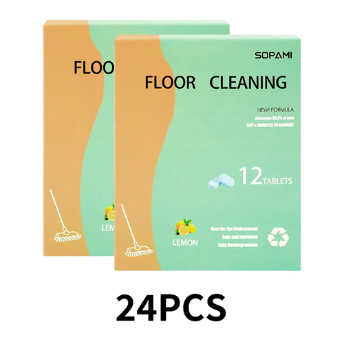 Floor Cleaning Tablets - Safe for Wood Tile Marble Quick Dry No Residue 24 Tablets Lemon Scent