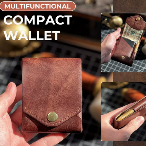 Personalized Genuine Leather Wallet With Built-In Pen Slot Classic Multi-Functional Compact Wallet Portable Card Holder