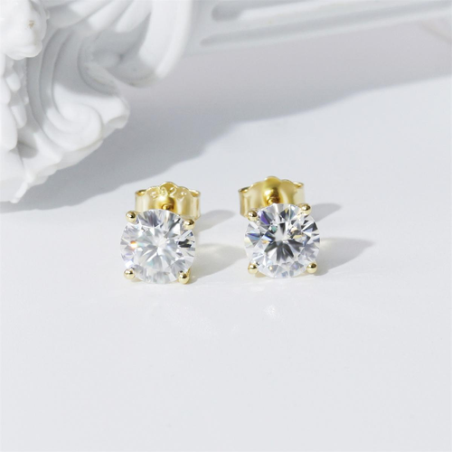 A pair of 1 Carat Gold-Plated Four Prong Earrings(Includes GRA Certificate) S925 Sterling Silver Moissanite Jewelry Perfect Birthday Mother Day Christmas Gift for Men Women Wedding Set