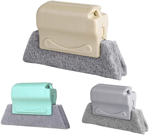 Multifunctional Window Groove Deep Cleaning Brush with Wood Handle and PP Sponge Pad for Slit Clean Scraping & Corners,Gaps