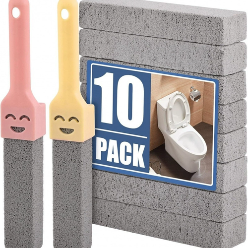 10 Pack Pumice Stone for Toilet Cleaning Extra Long Handle for Removing Bowl Ring Pool Bathroom Toilet Brush Limescale Stain Remover for Tile Bath-tub