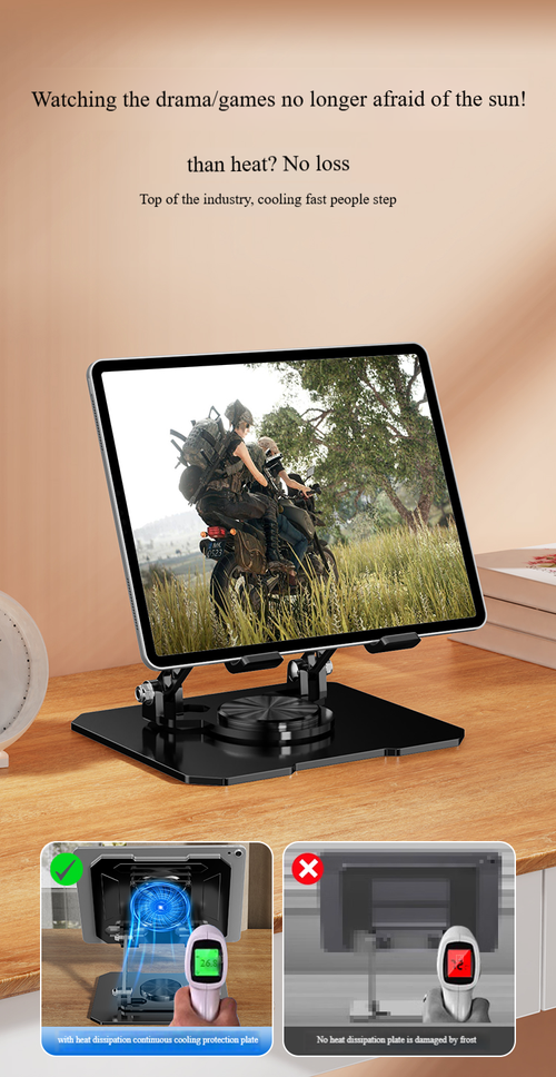 Counterweighted foldable flat stand and laptop holder ,featuring a turbo cooling fan and carbon steel rotating adjustment,—an ideal choice for office work and live streaming.