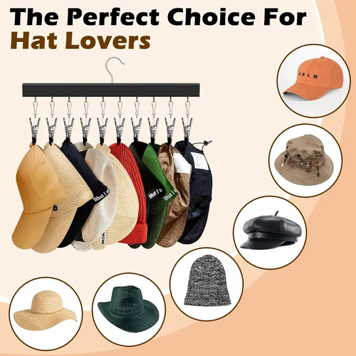 5 Pieces Wooden Hat Organizer with 12 Stainless Steel Clips Holds Baseball Basketball Golf Caps Jeans & Yoga Pants Fits All Cap Sizes Black hanger,gift,hanging clothes,multi hanger,hanger clips,legging hanger,skirt hanger,wardrobe storage