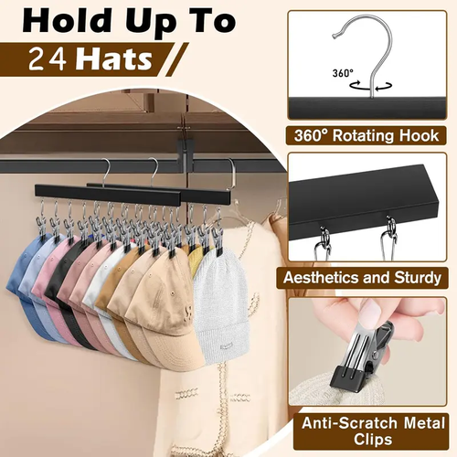 5 Pieces Wooden Hat Organizer with 12 Stainless Steel Clips Holds Baseball Basketball Golf Caps Jeans & Yoga Pants Fits All Cap Sizes Black hanger,gift,hanging clothes,multi hanger,hanger clips,legging hanger,skirt hanger,wardrobe storage