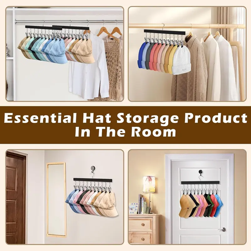 5 Pieces Wooden Hat Organizer with 12 Stainless Steel Clips Holds Baseball Basketball Golf Caps Jeans & Yoga Pants Fits All Cap Sizes Black hanger,gift,hanging clothes,multi hanger,hanger clips,legging hanger,skirt hanger,wardrobe storage