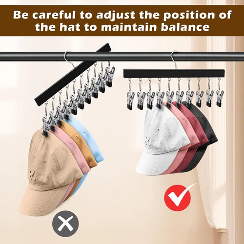 5 Pieces Wooden Hat Organizer with 12 Stainless Steel Clips Holds Baseball Basketball Golf Caps Jeans & Yoga Pants Fits All Cap Sizes Black hanger,gift,hanging clothes,multi hanger,hanger clips,legging hanger,skirt hanger,wardrobe storage