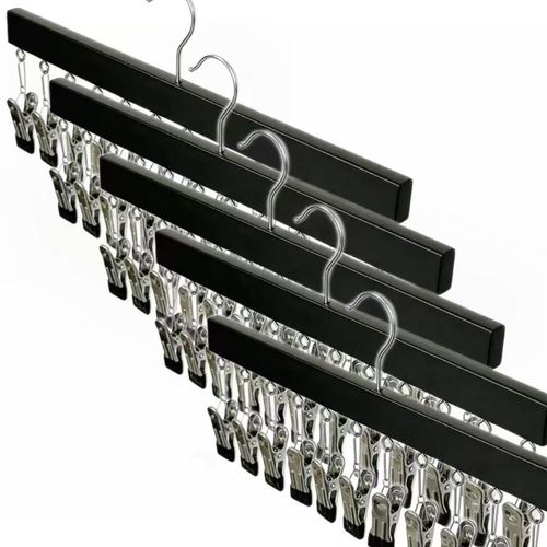 5 Pieces Wooden Hat Organizer with 12 Stainless Steel Clips Holds Baseball Basketball Golf Caps Jeans & Yoga Pants Fits All Cap Sizes Black hanger,gift,hanging clothes,multi hanger,hanger clips,legging hanger,skirt hanger,wardrobe storage