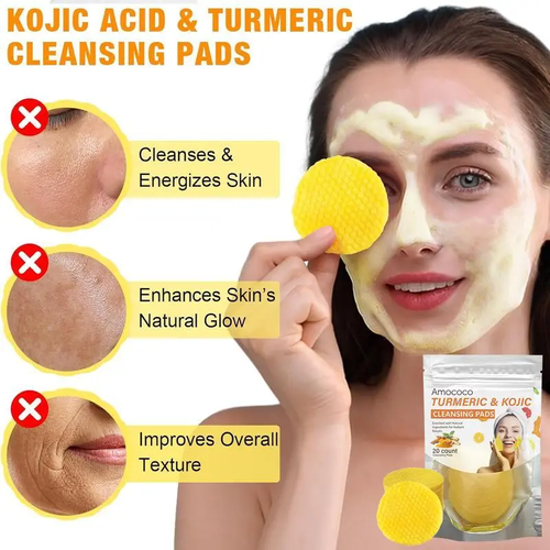 Turmeric & Kojic Acid Cleansing Pads - 20pcs Normal Skin Gentle Facial Cleanser Pads, Deep Clean, Soft Texture, Multi-Pack Skincare for Comfortable Use