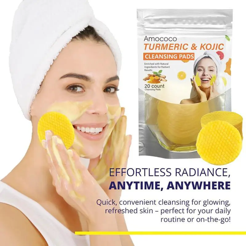 Turmeric & Kojic Acid Cleansing Pads - 20pcs Normal Skin Gentle Facial Cleanser Pads, Deep Clean, Soft Texture, Multi-Pack Skincare for Comfortable Use