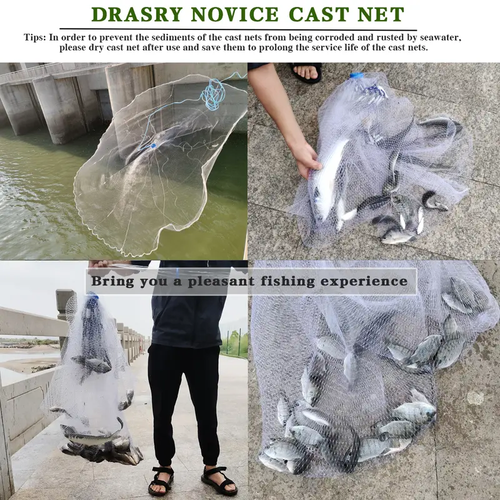 Saltwater American Fishing Cast Net 3,8inch Mesh Size for Bait Shrimp Trap Fish Heavy Duty Sinkers Throw Net 6FT Radius