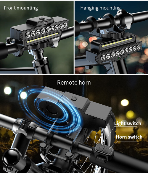 Detachable 900 Lumen Bicycle Light High Brightness Night Riding with Horn Mountain Bike Charging Strong Bicycle Light