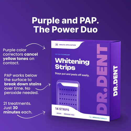 DRDENT Purple Teeth Whitening Strips - 42 Whitening Sessions - Safe for Enamel - Non Sensitive Teeth Whitening - Peroxide-Free