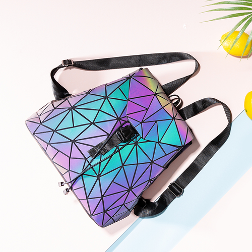 Fashion Hot Women Bags Iridescent Travel Backpacks School Bag Luminous Geometric Backpack