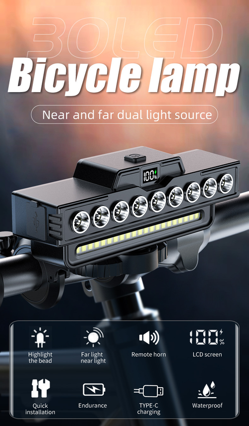 Detachable 900 Lumen Bicycle Light High Brightness Night Riding with Horn Mountain Bike Charging Strong Bicycle Light