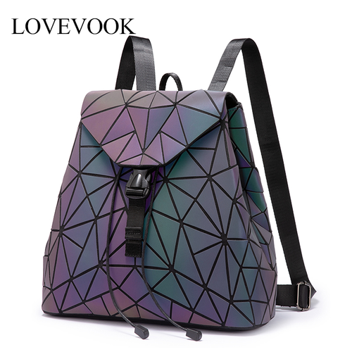 Fashion Hot Women Bags Iridescent Travel Backpacks School Bag Luminous Geometric Backpack