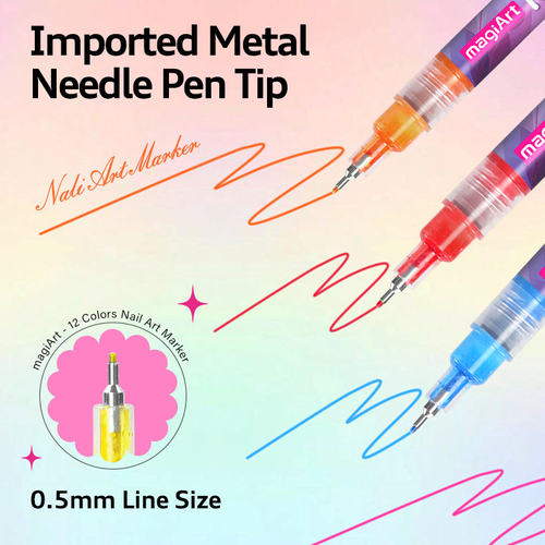 12 Color Nail Doodle Pen for DIY Nail Art Quick Drying Acrylic Painting and 3D Dot Embroidery MMA Acrylic Nail Marker On Nails Quick Drying Dot Stitching Nail Art Pen Home Salon DIY Use Nail Care Manicure Polish Cosmetic Smooth days