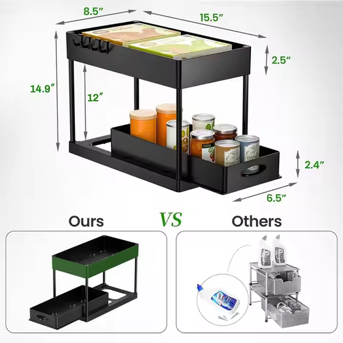 Bathroom,Kitchen Countertop Pull-Out Storage Rack – Two-Tier Organizer for Seasonings and Supplies