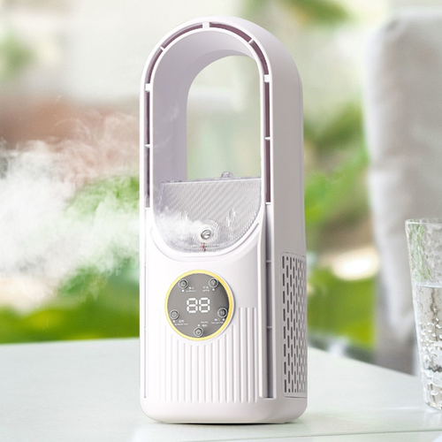 Portable Bladeless Air Cooler Fan with Timer – Multifunctional Desktop Humidifying Fan for Home, Dorm, and Office