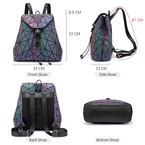 Fashion Hot Women Bags Iridescent Travel Backpacks School Bag Luminous Geometric Backpack