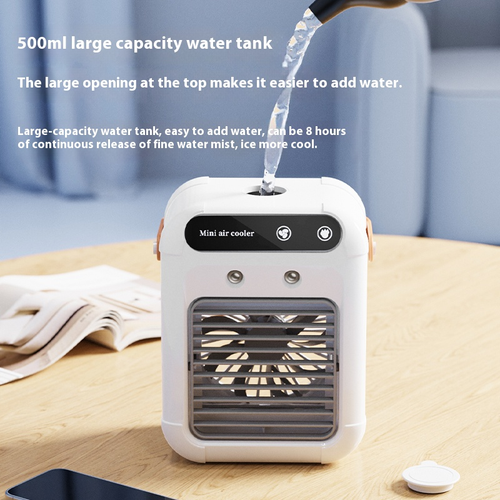 Portable water-cooled small cooling fan, mobile mini evaporative desktop air cooler, long-lasting spray
