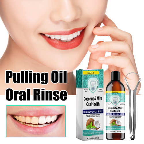 Coconut Mint Pulling Oil Mouthwash Alcohol-free Teeth Whitening Fresh Oral Breath Tongue Scraper Set Mouth Health Care