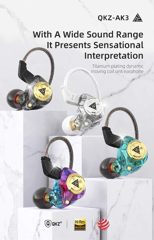 QKZ AK3 Hi-Fi Monitor-Style In-Ear Headphones – Bass-Enhanced Sports Earphones & Gaming Earbuds with Microphone