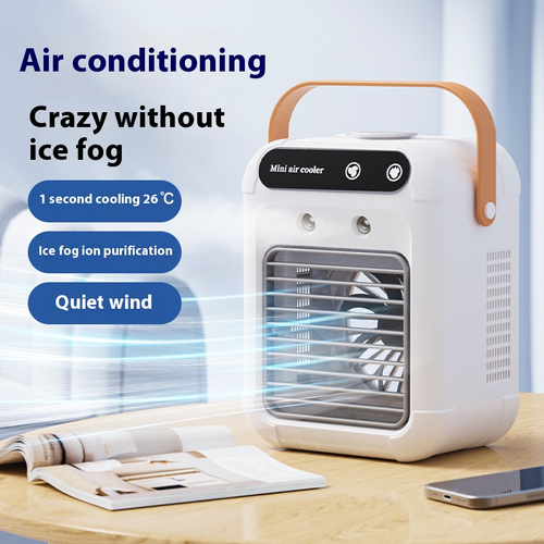 Portable water-cooled small cooling fan, mobile mini evaporative desktop air cooler, long-lasting spray