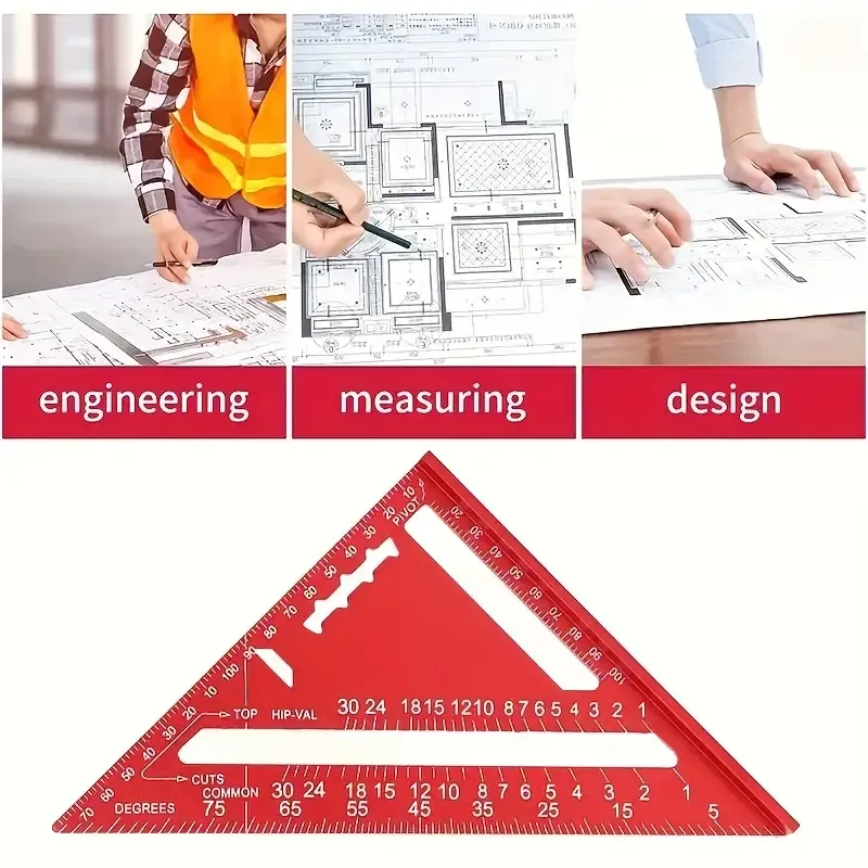 7-Inch Precision Aluminum Carpenter Square - Red Triangular Ruler with Serrated Edge for Accurate Measurements, Ideal for Woodworking, Home Renovation, and Design Projects, Carpentry Tools