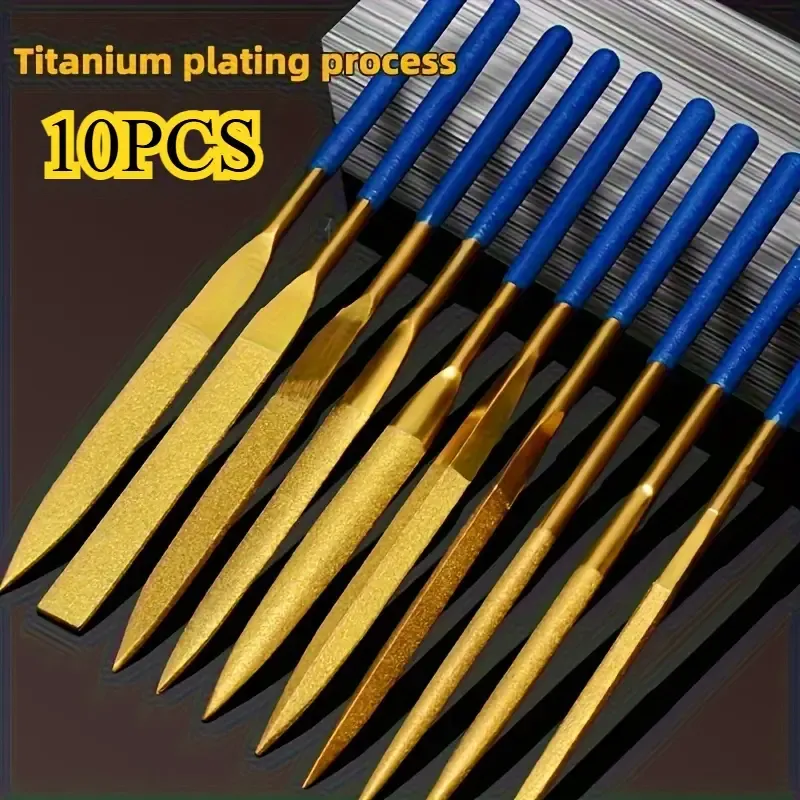 10 PCSTitanium-Plated Diamond File Set: High Frequency Quenching, Strong And Wear-Resistant - Industrial Grade