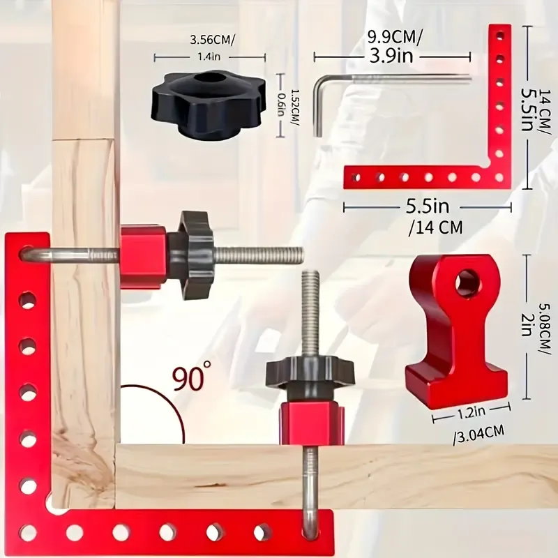 Aluminum Angle Clamps Set, 90 Degree Precision Positioning Corner Clamp Tools for Woodworking, Carpenter Square, Picture Frames, Boxes, Cabinets, Drawers - Durable Metal Construction, Non-Electric Hand Tool, No Battery Needed, Pack of 1