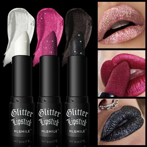 Non-sticky matte lipstick, diamond lipstick, Halloween dark vampire makeup（Free lip brush when ordering）