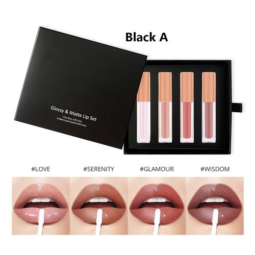 4-color glossy and matte non-stick lip glaze makeup set