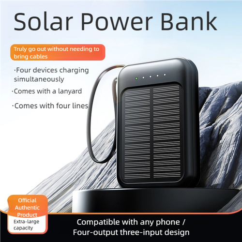 Logo Custom 20000mAh Solar Power Bank with 4 Built-in Cables, Fast Charging PD and QC,LED Flashlight, for Outdoor Camping Hiking