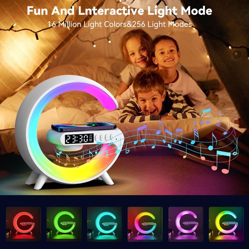 Smart G-shape Atmosphere Lamp BT Music Speaker Wireless Charger Desk Lamp for Living Room