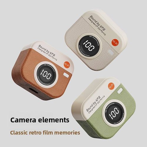 Q86 Retro Camera Leather Grain Design Wireless Earbuds Semi-In-Ear Earphones With Screen Digital Display and Gaming Low Latency