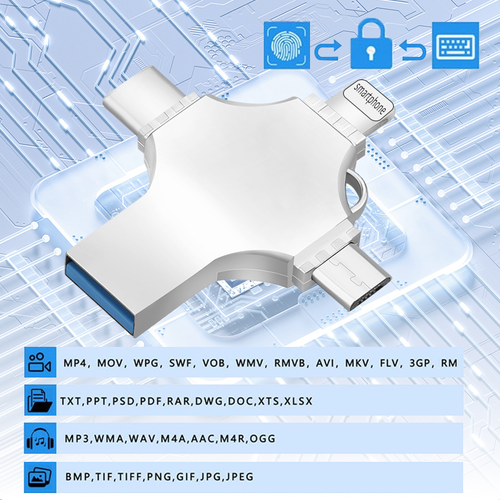 64GB USB 3.0 4-in-1 Mini Metal Flash Drive Large Capacity Memory Stick for Smartphone Computer Android PC-New