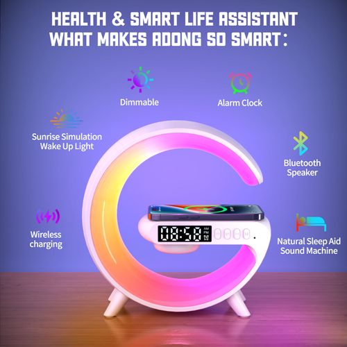 Smart G-shape Atmosphere Lamp BT Music Speaker Wireless Charger Desk Lamp for Living Room