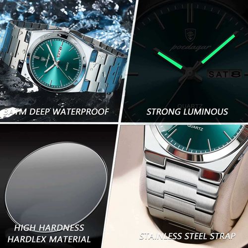 Poedagar 930 Top Brand Luminous Hands Quartz Watch for Men Fashion Business Calendar Wristwatch Luxury Stainless Steel Watches