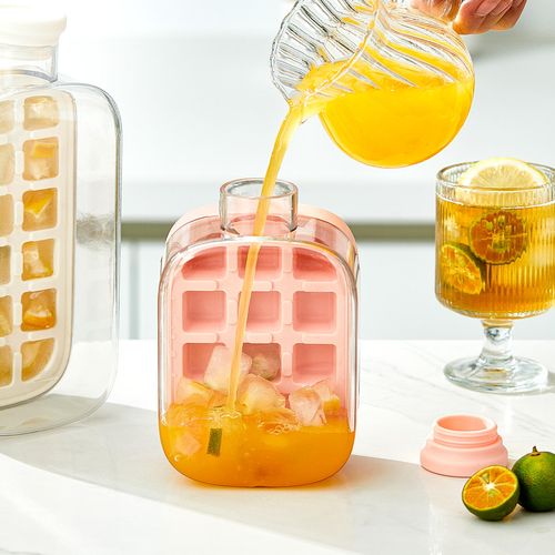 Ice Cube Bottle 800ml 500ml 2-in-1 Touch-Free Fruit Drink Water Bottle 12 18 Grid Zero Touch Press Ice Cube Mold Maker