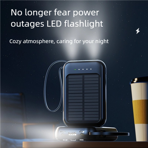 Logo Custom 20000mAh Solar Power Bank with 4 Built-in Cables, Fast Charging PD and QC,LED Flashlight, for Outdoor Camping Hiking