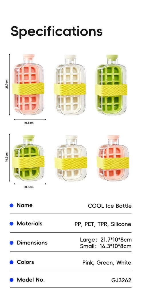 Ice Cube Bottle 800ml 500ml 2-in-1 Touch-Free Fruit Drink Water Bottle 12 18 Grid Zero Touch Press Ice Cube Mold Maker