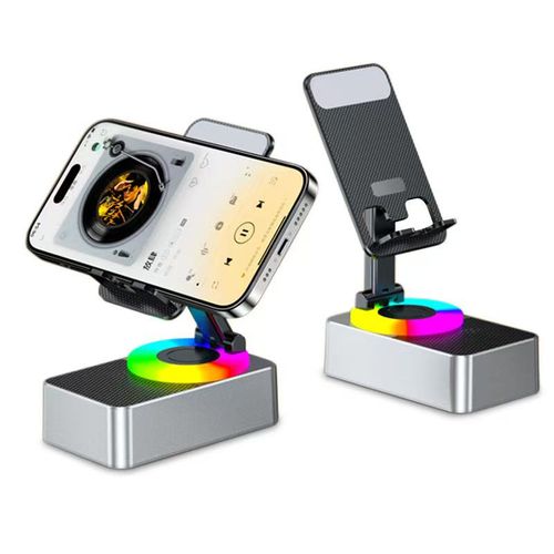 Mini Portable Desktop Sound Speaker Amplifier Phone Stand Flexible Cell Phone Stand with Bluetooth Led Speaker and Power Bank