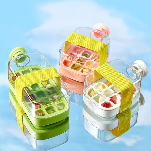 Ice Cube Bottle 800ml 500ml 2-in-1 Touch-Free Fruit Drink Water Bottle 12 18 Grid Zero Touch Press Ice Cube Mold Maker