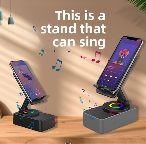 Mini Portable Desktop Sound Speaker Amplifier Phone Stand Flexible Cell Phone Stand with Bluetooth Led Speaker and Power Bank