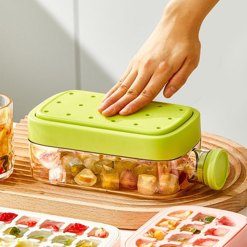 Ice Cube Bottle 800ml 500ml 2-in-1 Touch-Free Fruit Drink Water Bottle 12 18 Grid Zero Touch Press Ice Cube Mold Maker