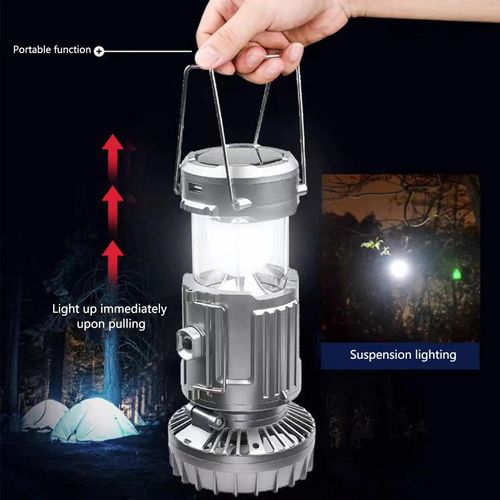 Foldable Electric Fan Camping Lamp Solar-Rechargeable-Battery Powered 1500mAh Camping Lantern Fan Waterproof for Outdoor Hiking